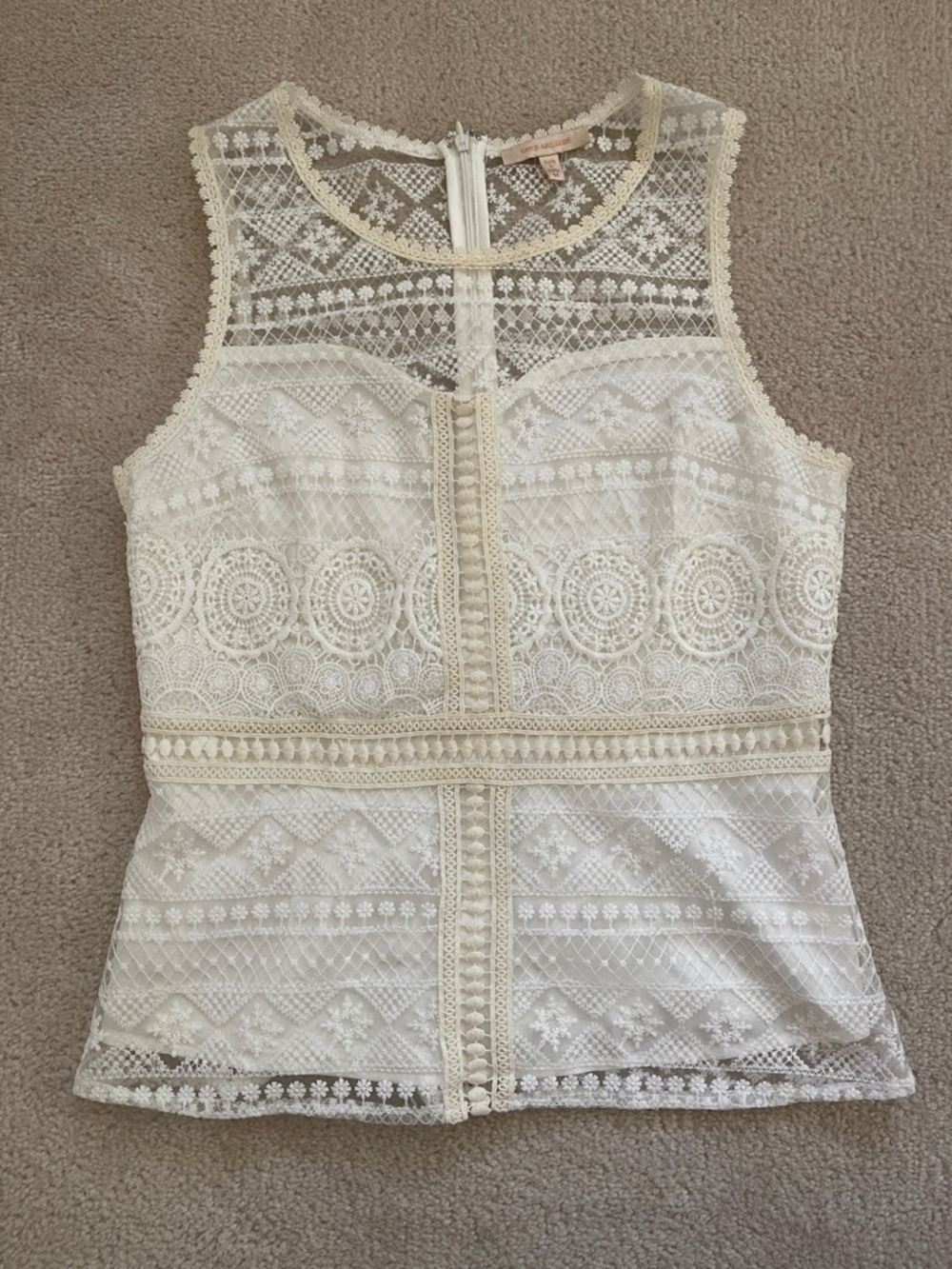 Beautiful Sleeveless White and Cream Lace Top